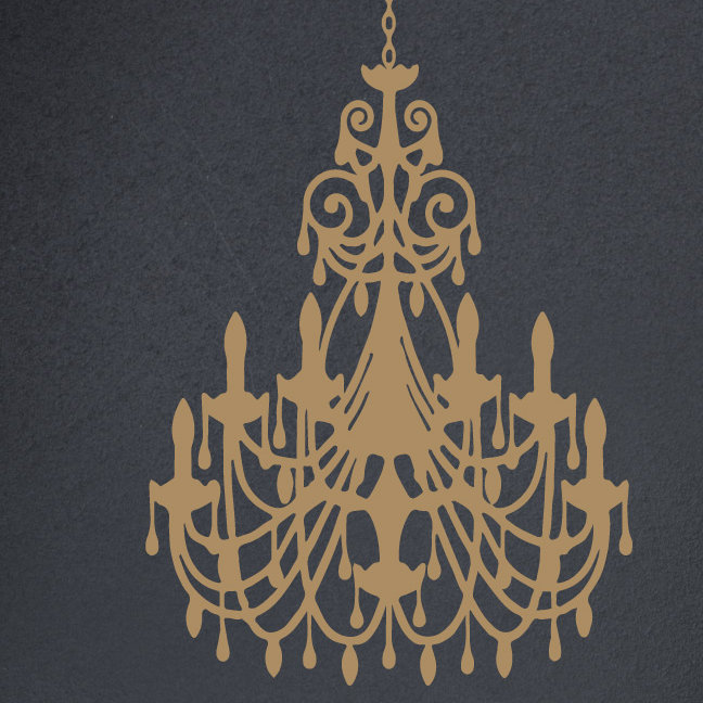 Décalcomanie murale lustre ornée, H 24 po x l 16 po x P 0,01 po, Brun pâle
