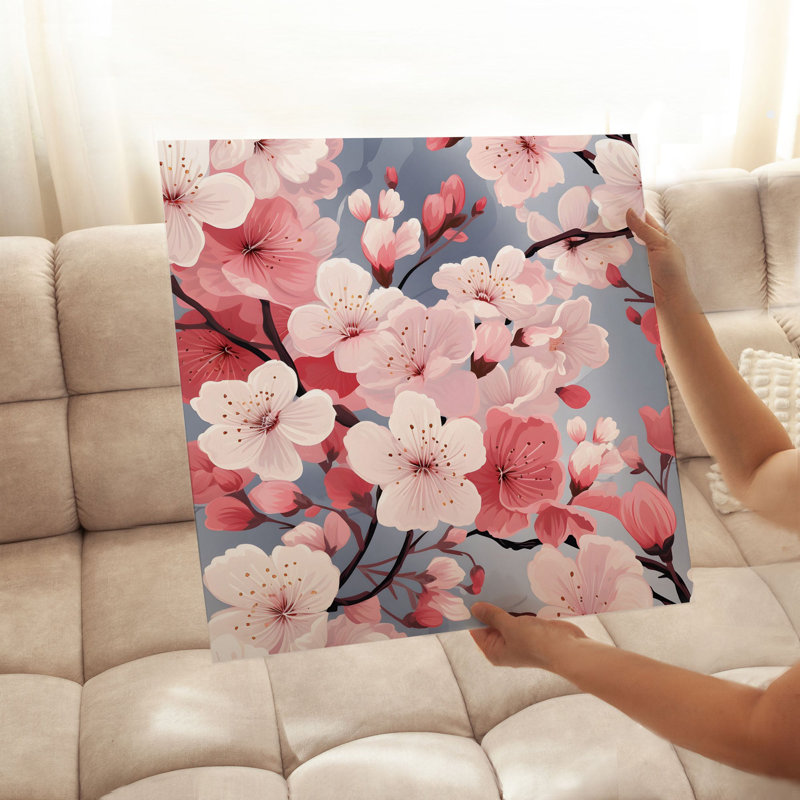 Impression florale asiatique zen, H 16 po x l 16 po