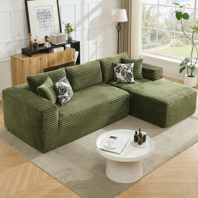 Canapé modulaire à compression en L 108 po pour appartement, tissu modulaire en velours côtelé avec assise profonde et sans assemblage (vert)