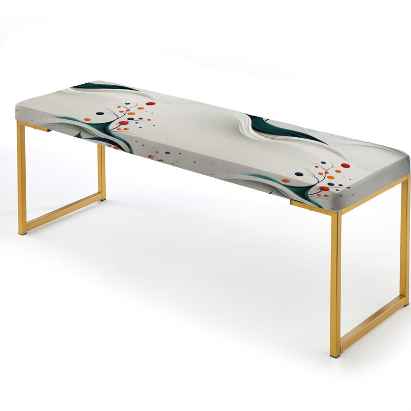 White And Teal Minimalist Tree Design Zen - Abstract Upholstered Gold Bench