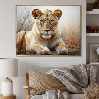 Lionne d'Afrique, puissance I - art mural africain pour le salon