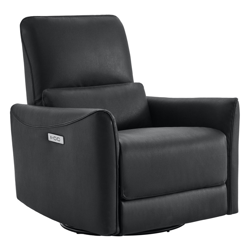 Fauteuil inclinable électrique pivotant en cuir Mikkel, Similicuir grainé noir
