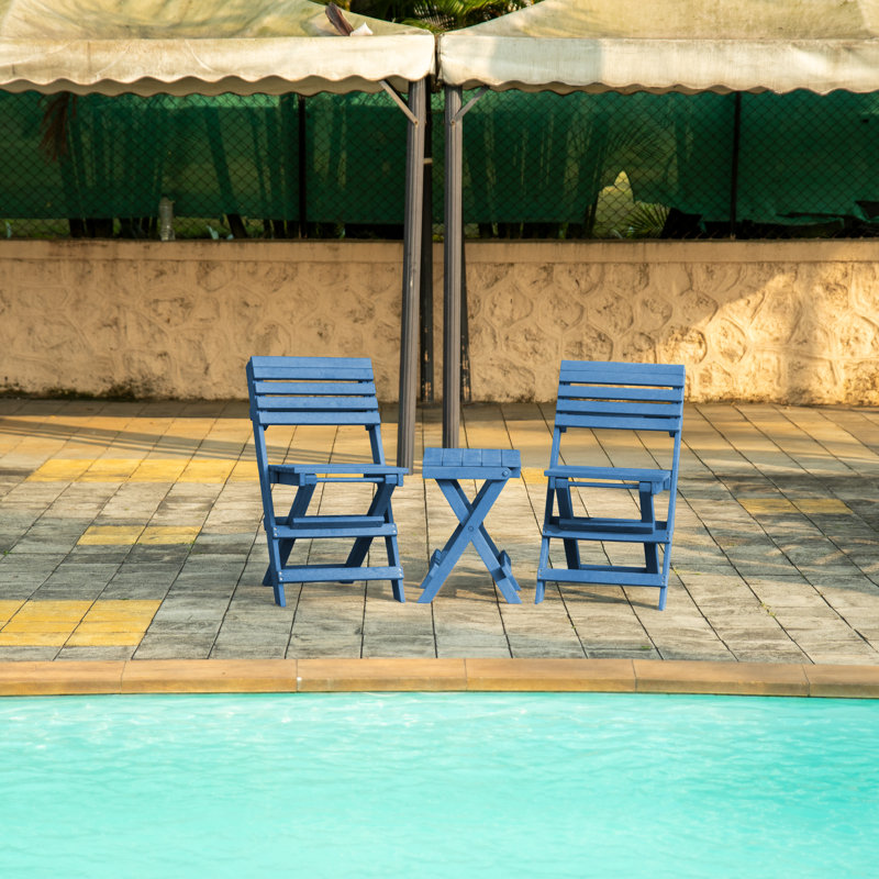 Coastal Bay Fully Assembled All-Weather Outdoor Folding 3 Piece Bistro Set, Pacific Blue
