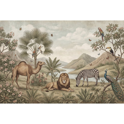 Adhésif mural ciel nuageux oiseaux tropicaux