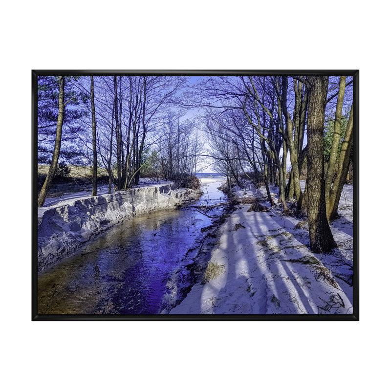 «Forest River In Winter Scenery», reproduction sur toile flottante, H 12 po x l 20 po x P 1 po, Cadre flottant noir