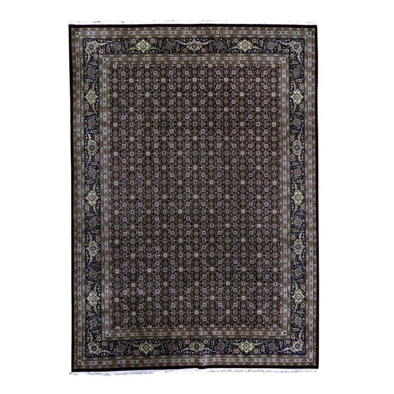 Tapis oriental en laine noué à la main noir / olive Manchuria