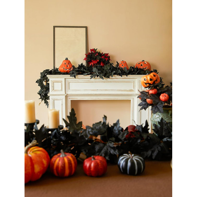 Black Decorations Halloween Garland Fall Decor Black Garland Artificial  Black Maple Leaf Vine Pack Memorial for Cemetery (Black, One Size)