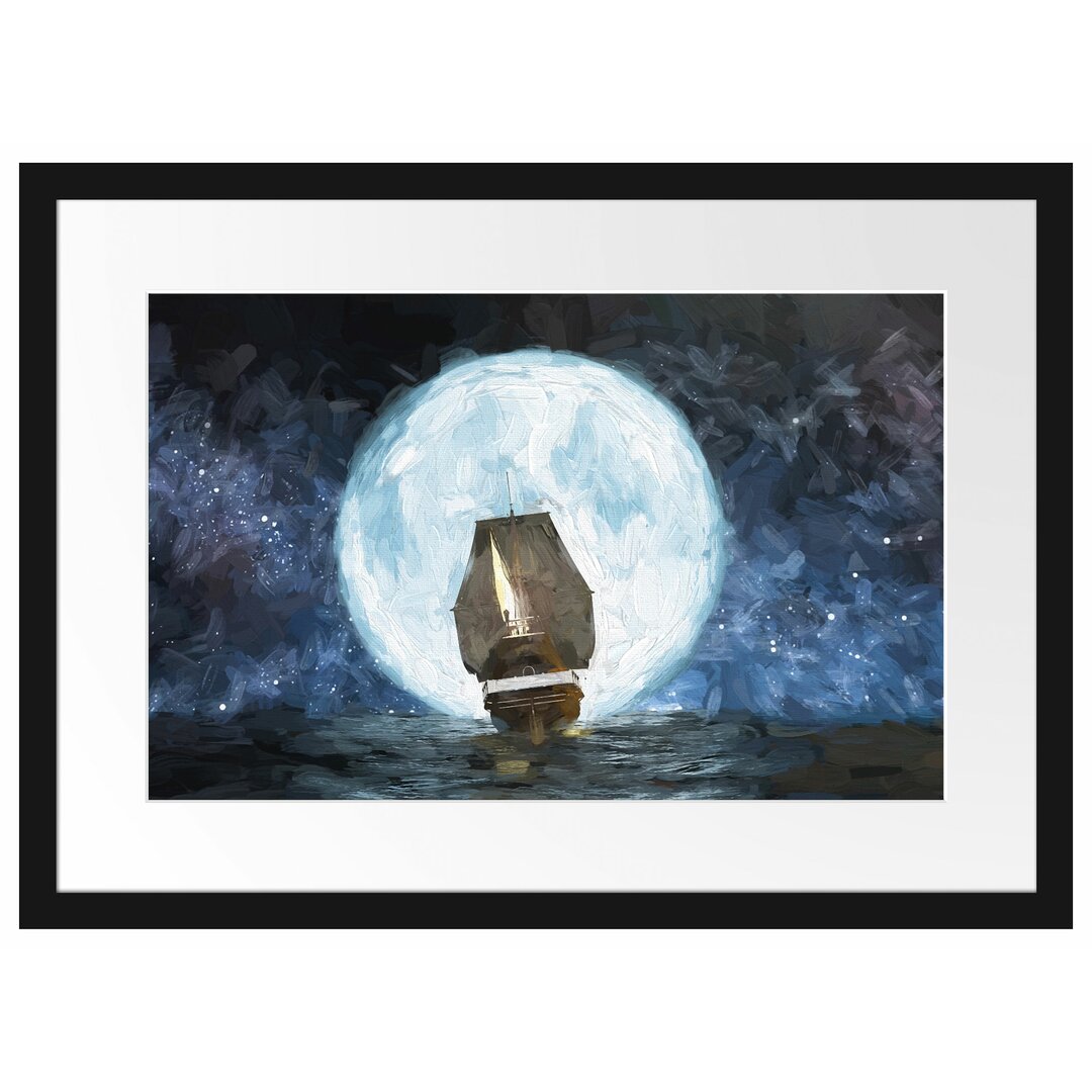 Gerahmtes Poster Segelschiff bei Vollmond