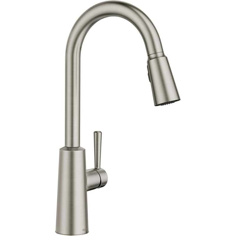 Riley Spot Resist Stainless One Handle Pulldown Kitchen Faucet Featuring Power Boost And Reflex Docking System For The Spray Head, Modern Kitchen Sink Faucet, 7402SRS