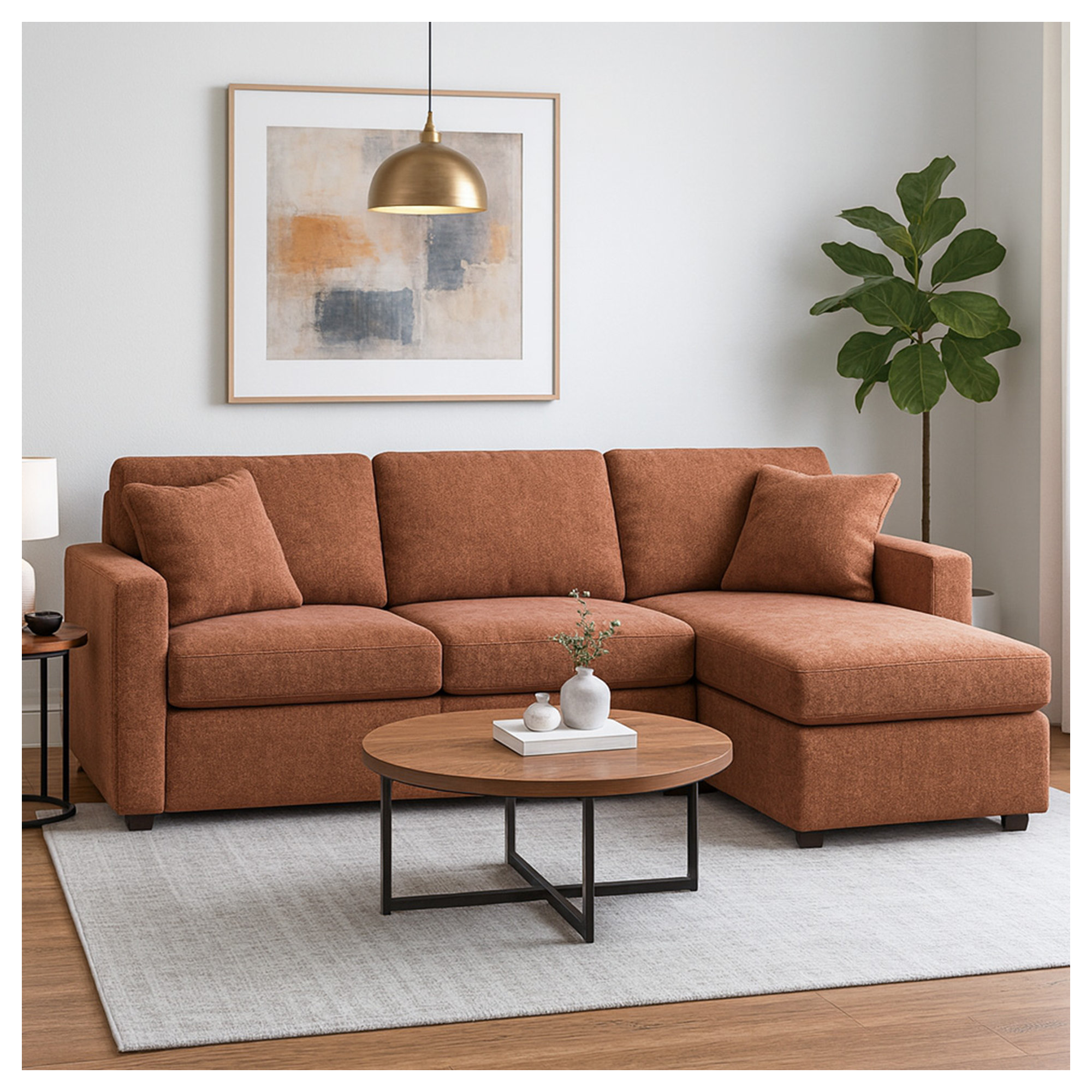 Bulwell Sectional With Chaise, Brown Polyester, 36" H x 109" W x 68"D, Right Hand Facing