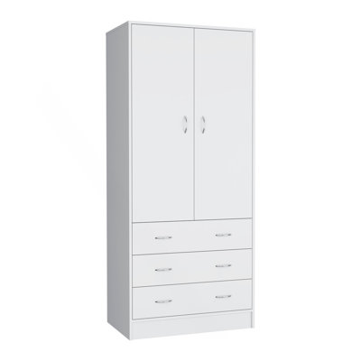 Armoire H 71 po, avec 2 portes, 3 tiroirs et 1 barre à vêtements, blanc