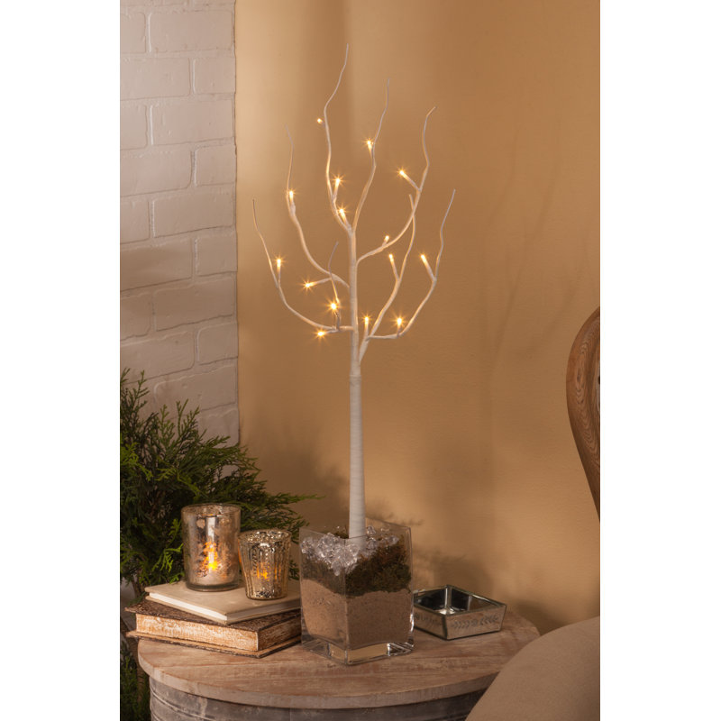 Set of 2 27in White LED Branches  with Timer, Battery Operated