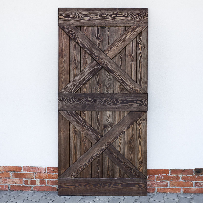 Khanh Solid Pine Sliding Door, Brown