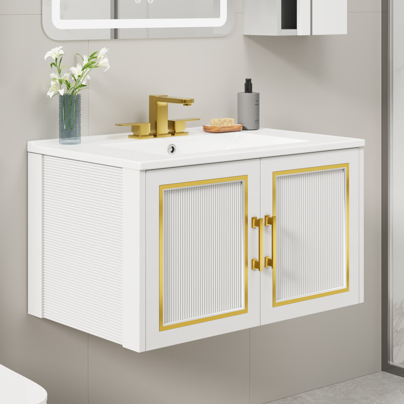 Frederick 30.1'' Wall Mounted Single Bathroom Vanity with Ceramic Top