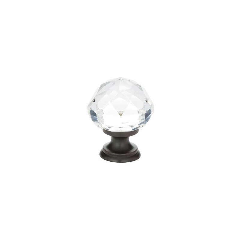 Crystal Round Knob, Flat Black, 1.25"
