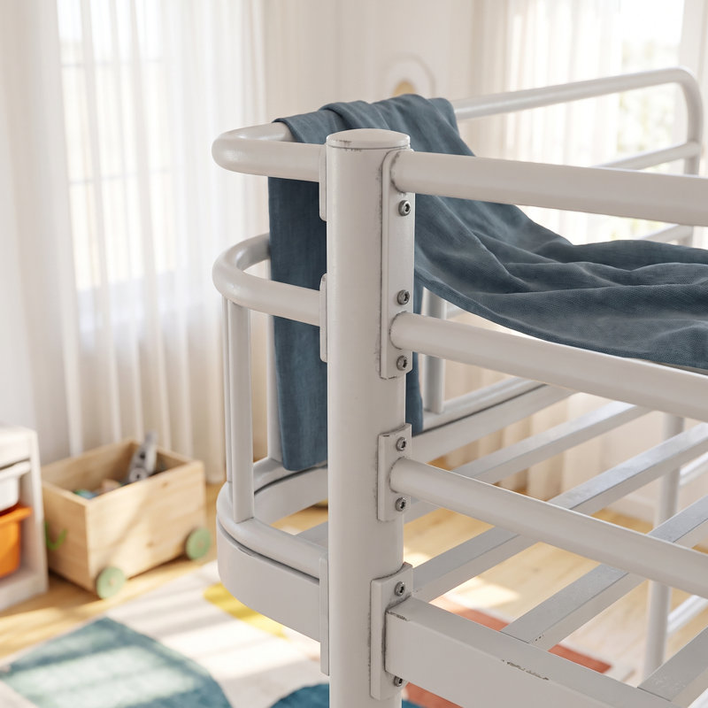 Lit superposé en métal pour enfants avec échelle sécurisée et garde-corps complets Kittredge, lit superposé peu encombrant pour chambres partagées et dortoirs
