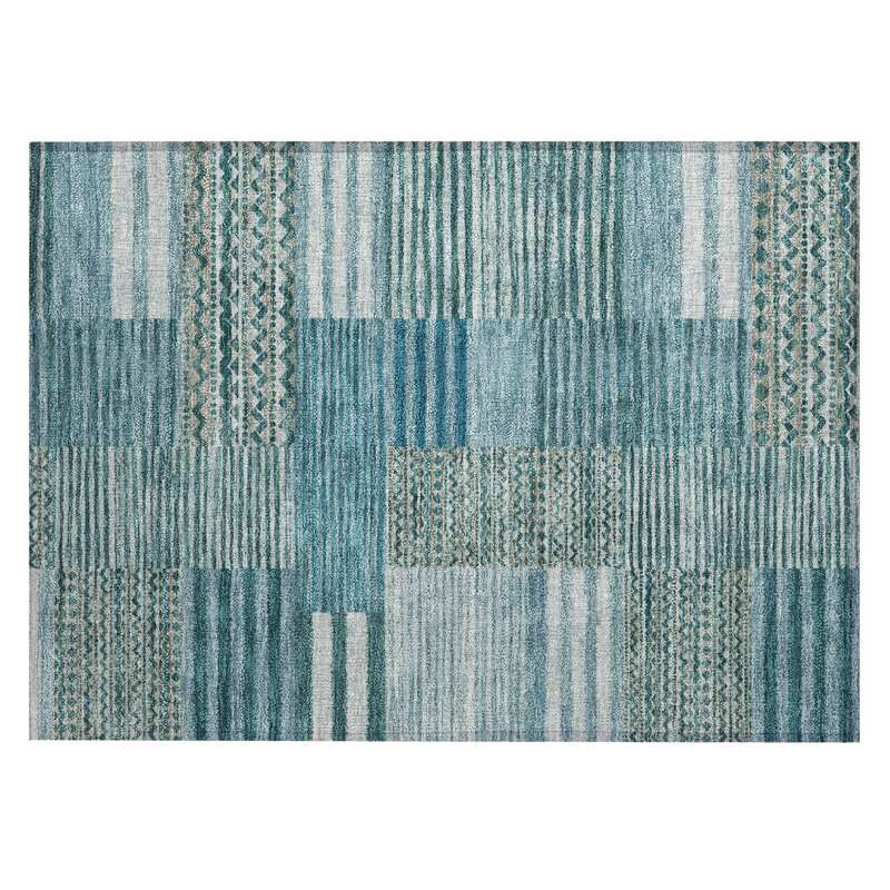 Machine Washable Indoor/Outdoor Chantille ACN2749 Striped Rug, 1'8" x 2'6", Teal