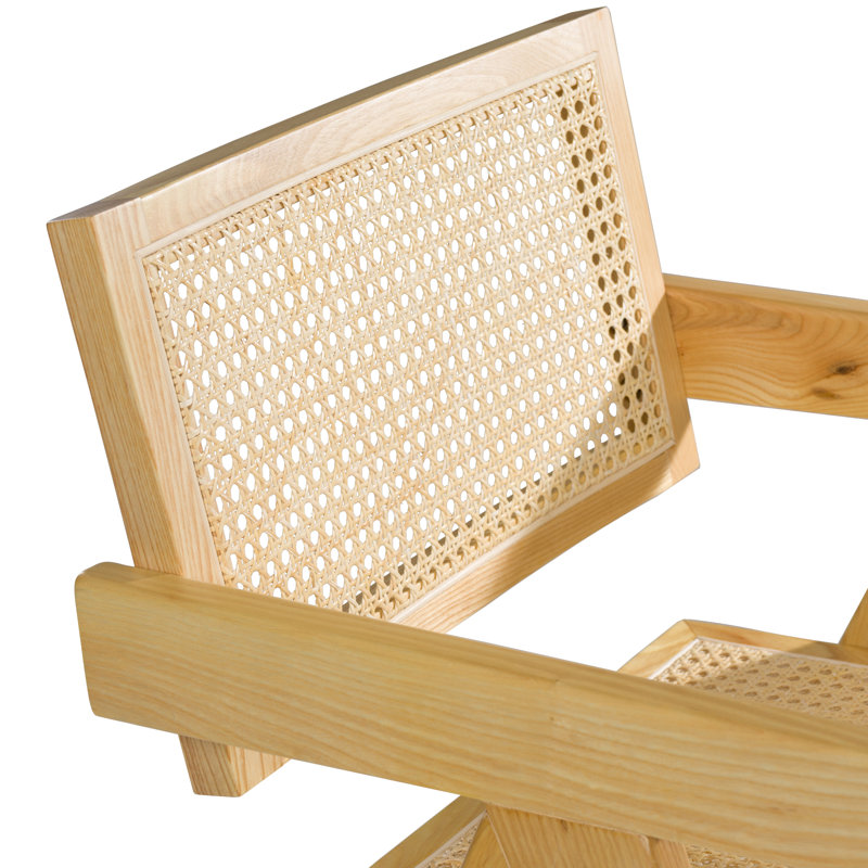 Chaise de salle à manger rétro 21 pouces Cid Ayla, dossier en rotin tissé, finition brun naturel, Naturel