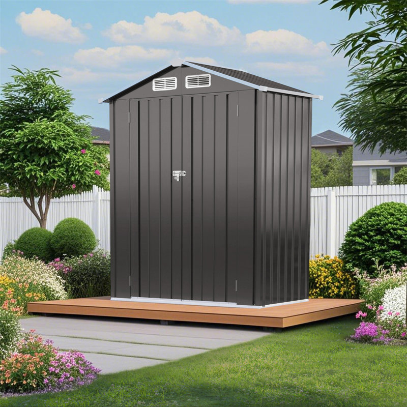 5X3 FT Metal Outdoor Storage Shed, Tool Shed With Peaked Roof Waterproof, Lockable Door Compact Metal Tool Shed For Garden, Backyard, Patio, Sundries And Bike Storage, Gray