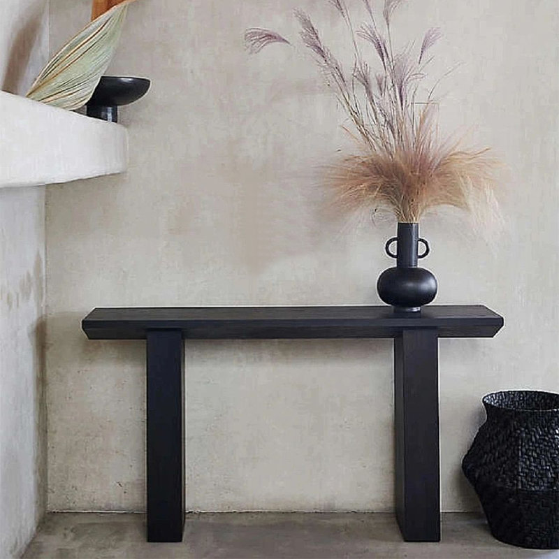 Console rectangulaire noire en bois manufacturé, H 31,5 po x l 39,37 po x P 11,81 po