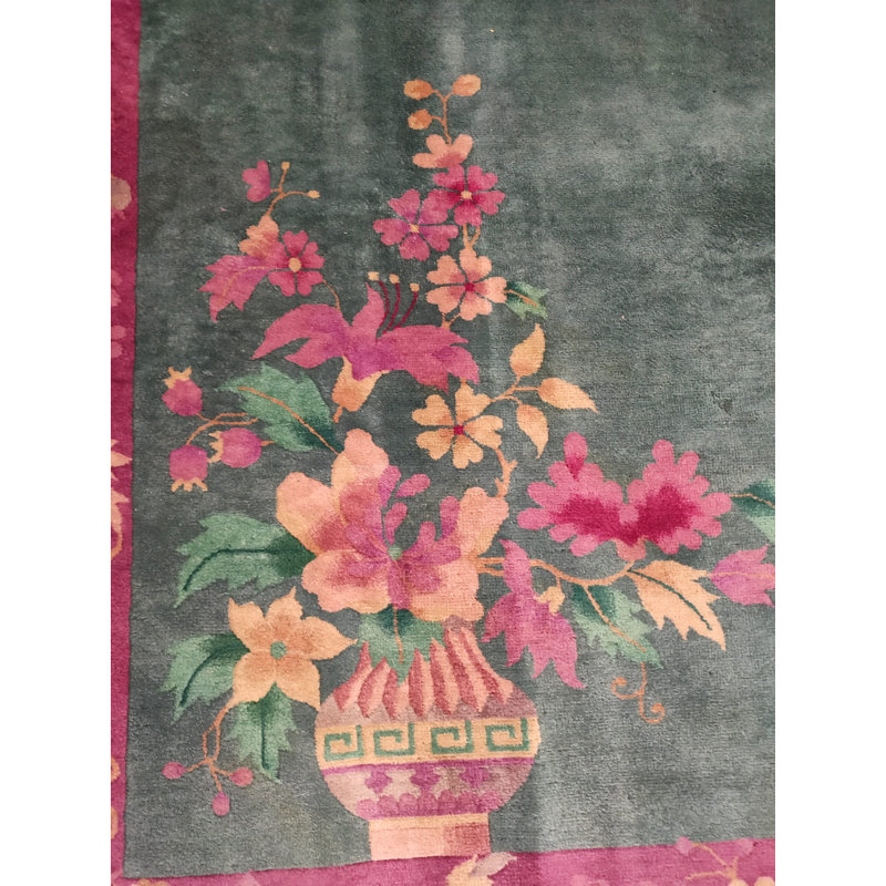 1920s Knotted Antique Rectangle Chinese - Art Deco Wool Room Size Rug