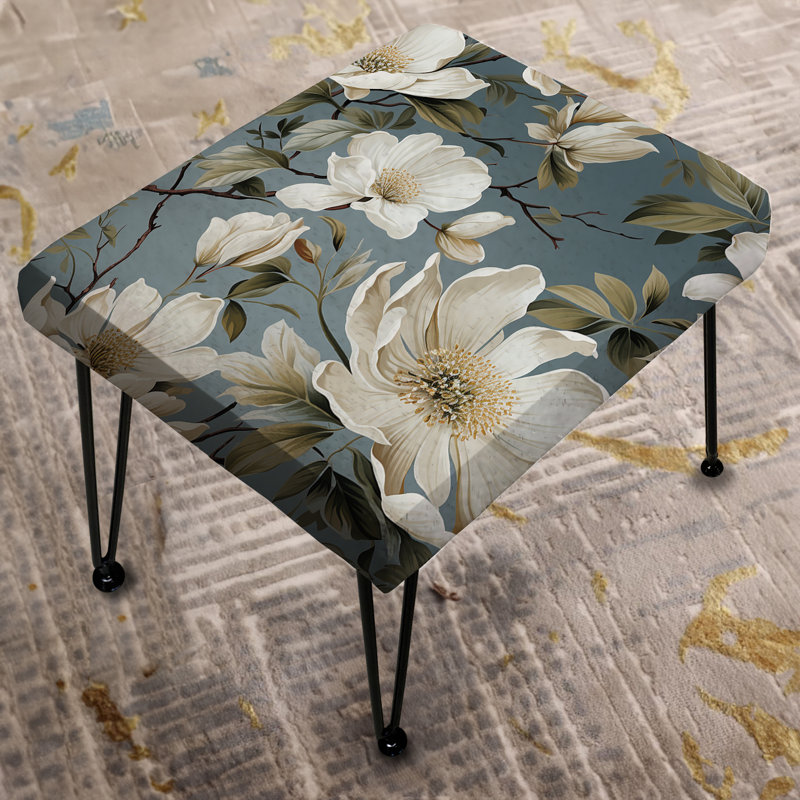 Repose-pieds rectangulaire gris et blanc en forme de fleur d'orchidée