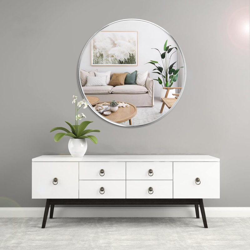 Miroir mural Zailynn, Argenté, H 32 po x l 32 po x P 1,1 po