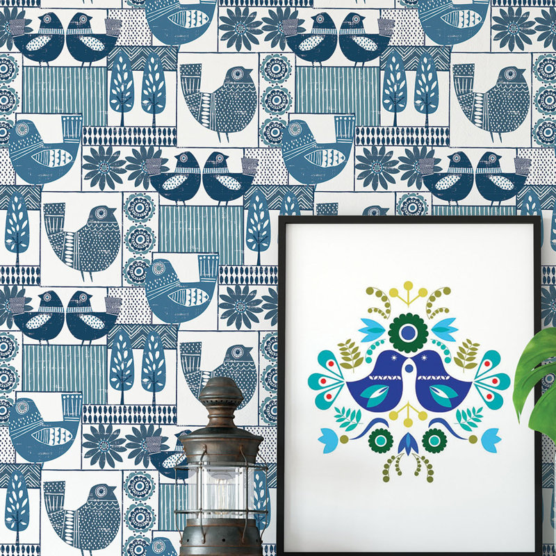 Rouleau de papier peint L 33 pi x l 20,5 po Hennika Patchwork, Bleu