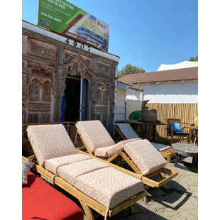 Teak Folding Single Lounger with Custom Sunbrella Cushions (Set of 2)