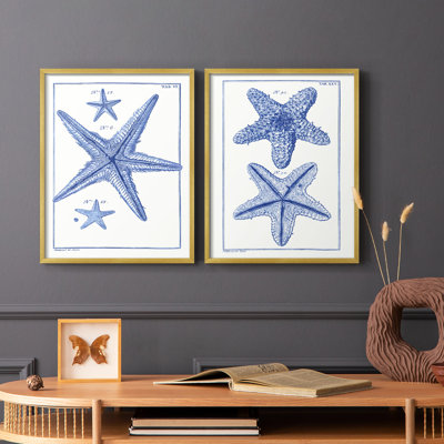 Blue Sea Stars III - reproduction encadrée de qualité supérieure - prête à être accrochée - aucun clou requis - aucun clou requis