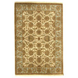 Hand Knotted Wool Oriental Area Rug in Ivory And Light Blue