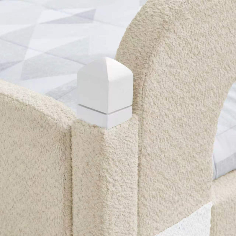 Lit pour enfant Nimbus Twin en bois massif, modèle Cloud, avec revêtement en bouclette et barrières de sécurité pleine hauteur