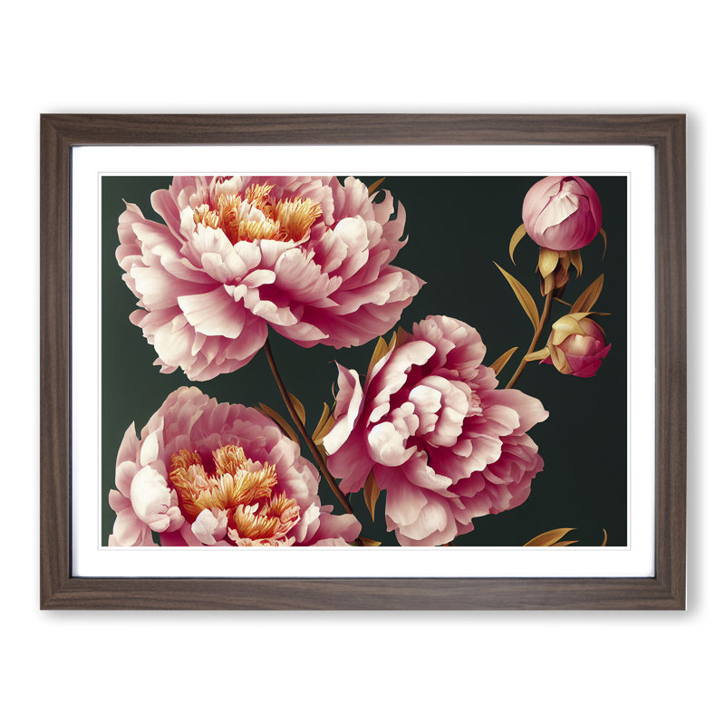 Pure Peony Flowers - Single Picture Frame Print, 46cm H x 64cm W x 2cm D, Walnut Framed