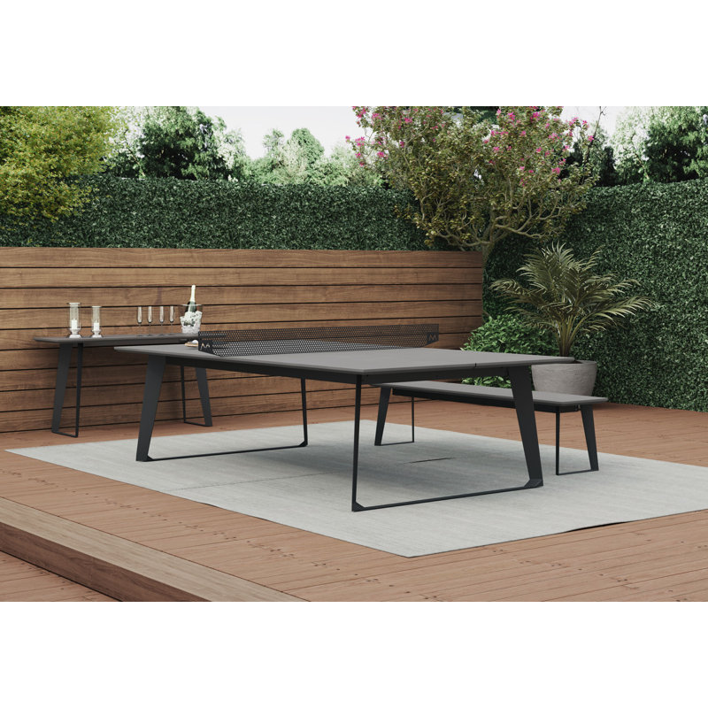 Taneli Indoor/Outdoor Table Tennis Table with Paddles, Gray Concrete