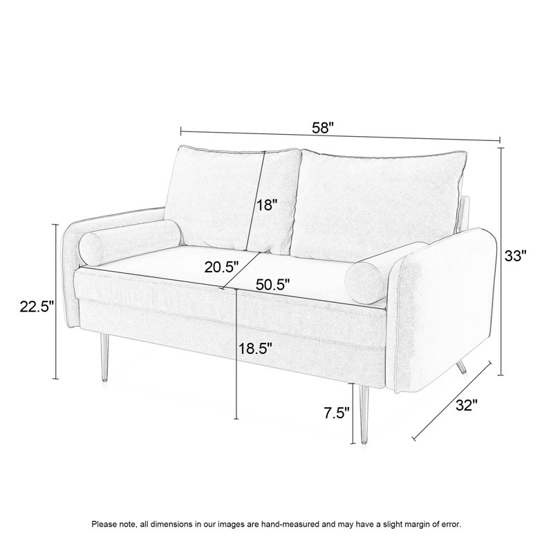 Johnnathon 58" Velvet Round Arm Sofa Loveseat, Light Gray