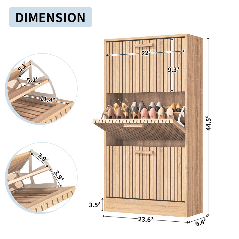 Shoe Storage Cabinet With 3 Flip Drawers