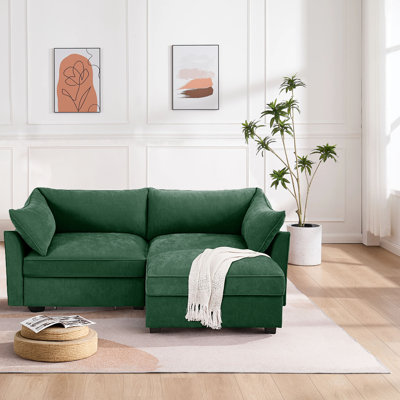 Chenille Fabric Upholstered Sectional Sofa with Under-Seat Drawers and Storage Ottoman
