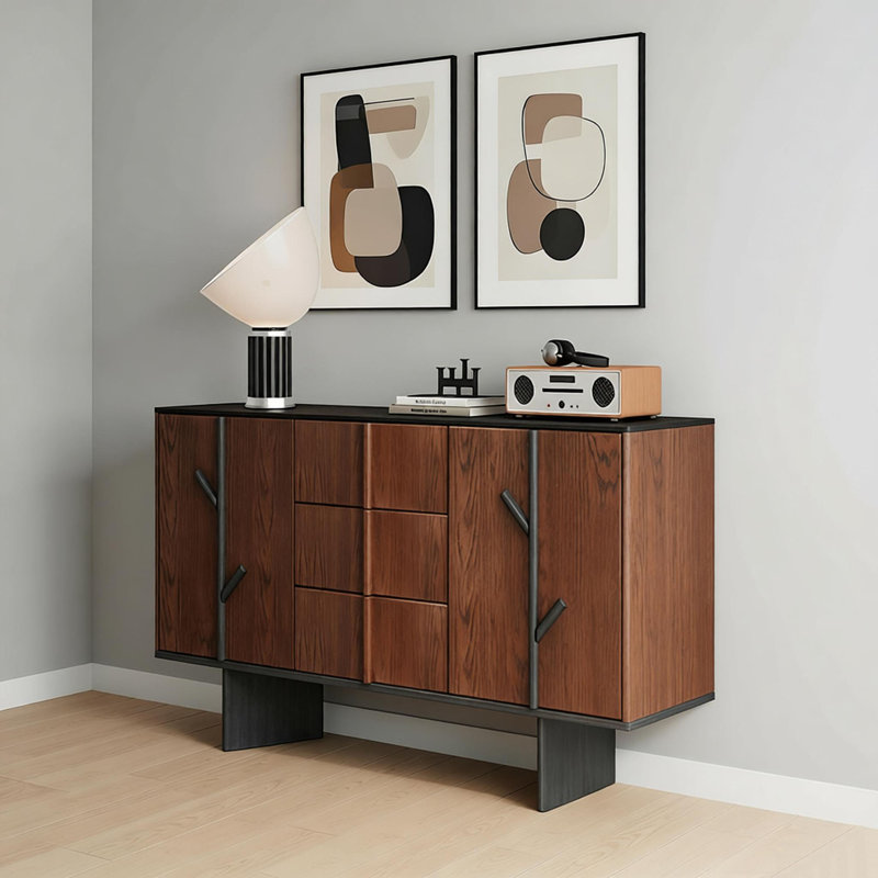 Buffet de rangement rétro en bois massif, H 32,48 po x l 55,11 po x P 15,74 po