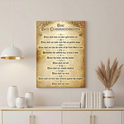 The Ten Commandments Religious Text Canvas Wrapped Wall Art Oil Painting Print Set Of 1