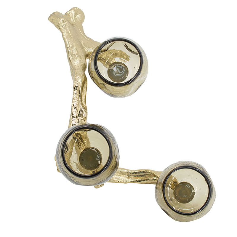Gold Aluminum and Olive Glass Multi Votive Candle Holder