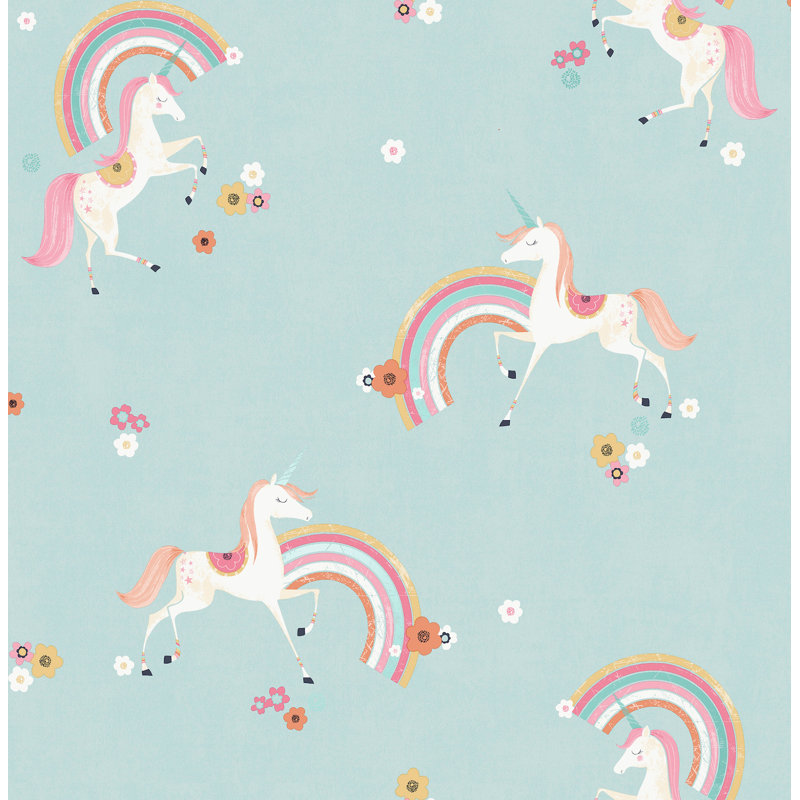 Papier peint fantaisie arc-en-ciel bleu licorne, Bleu