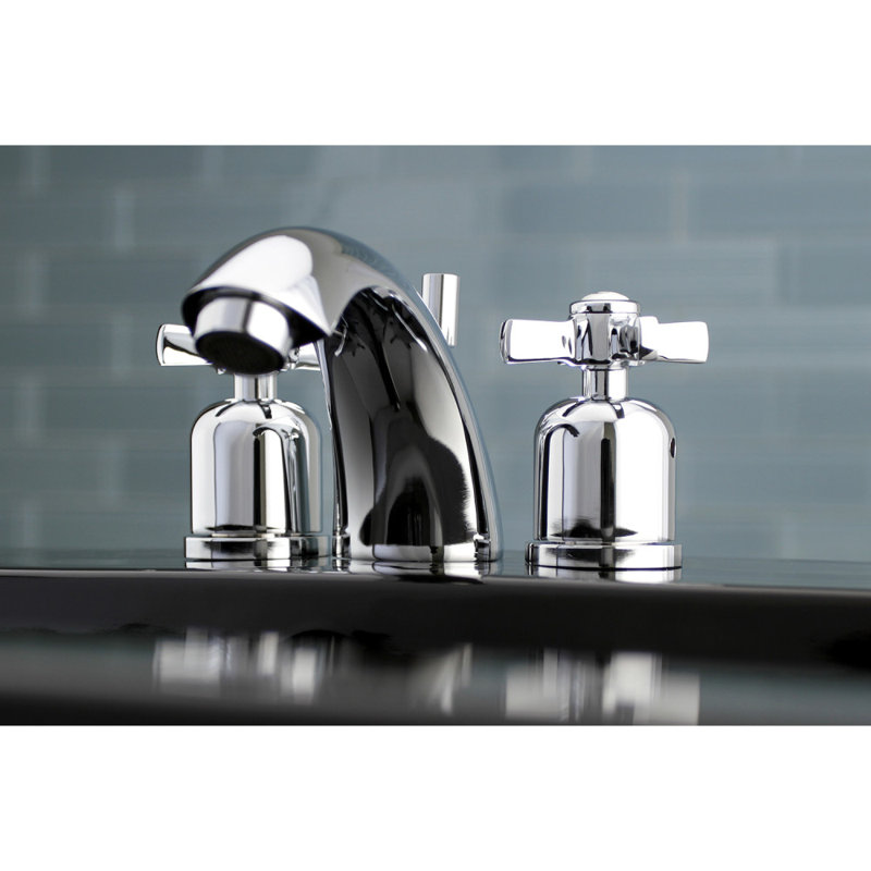 Kingston Brass Millennium Two-Handle 3-Hole Deck Mount Mini-Widespread Bathroom Faucet with Plastic Pop-Up, Polished Chrome