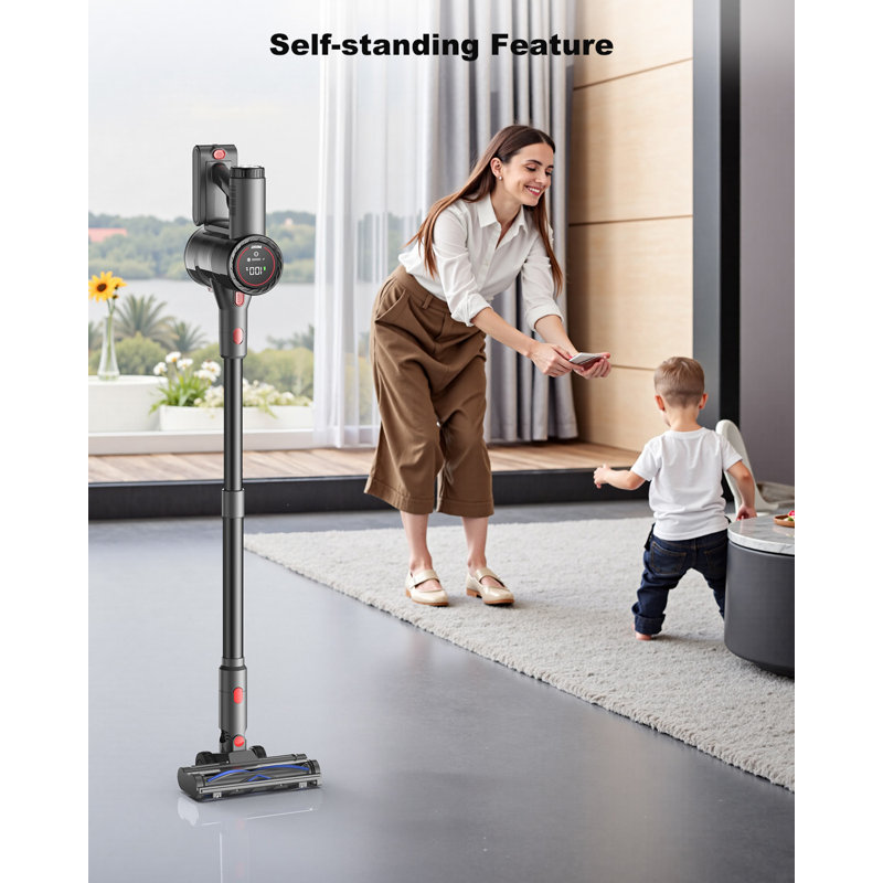 Cordless Vacuum Cleaner, 550W 45KPA Powerful Stick Vacuum with LED Display, 45 Mins Runtime, Upgraded Self-Standing & Anti-tangle, 8 in 1 Lightweight Vacuum For Pet Hair, Hard Floor, Carpet