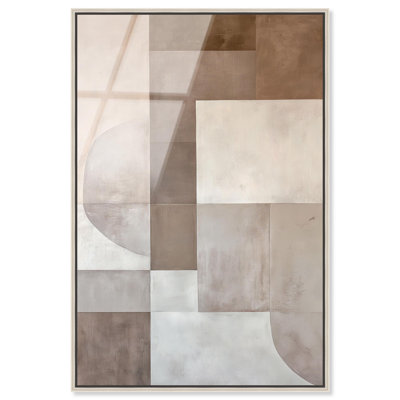 «Neutral Tone Blocks II», art mural boho encadré en verre acrylique ultrabrillant par Art Remedy, cadre argenté, 24 x 36