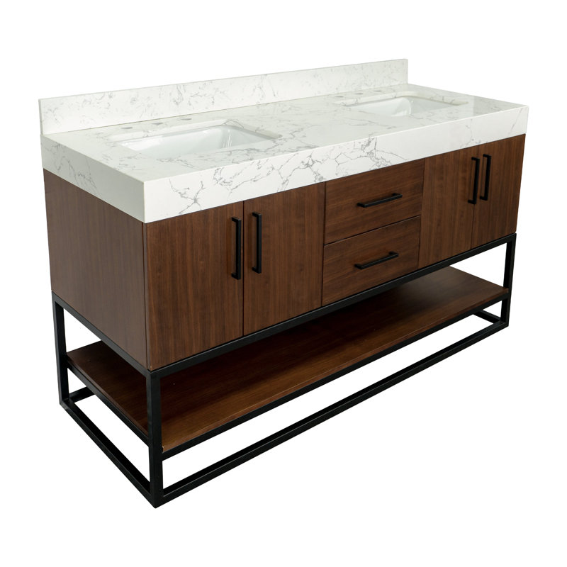 Kaysha 60" Double Bathroom Vanity, Walnut