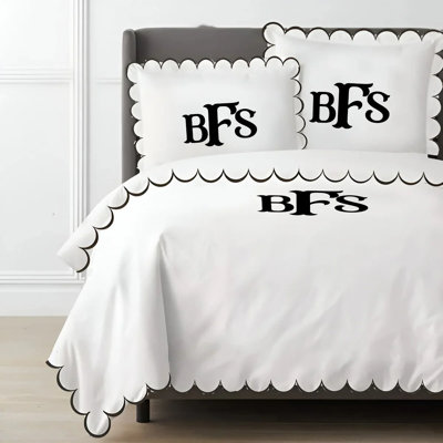 Monogram Allena 400TC Cotton Scallop Embroidery Sateen Solid Duvet Cover Set