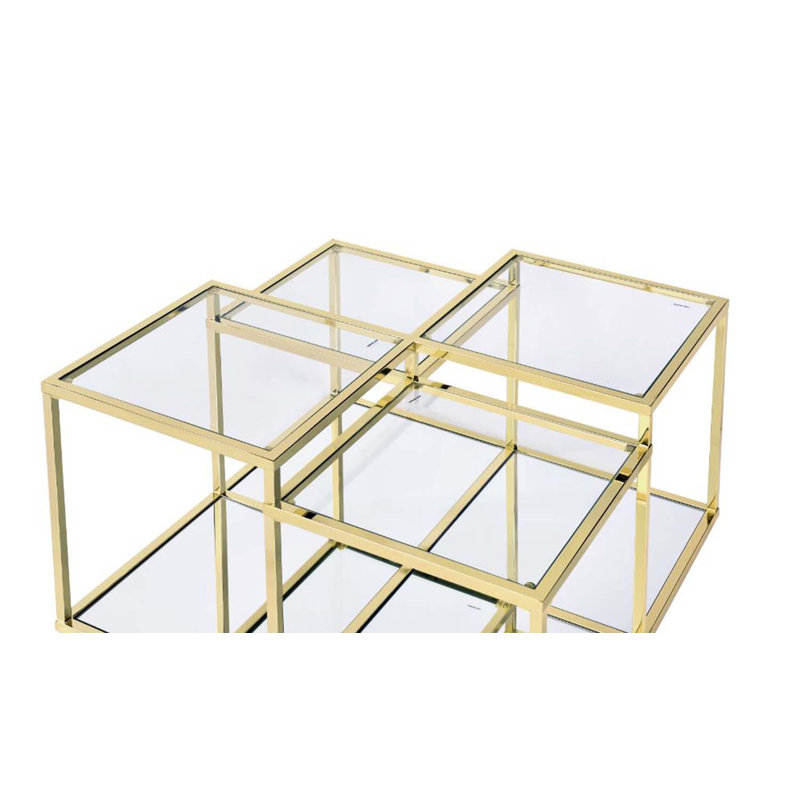 Table basse Uchenna, verre transparent et finition dorée
