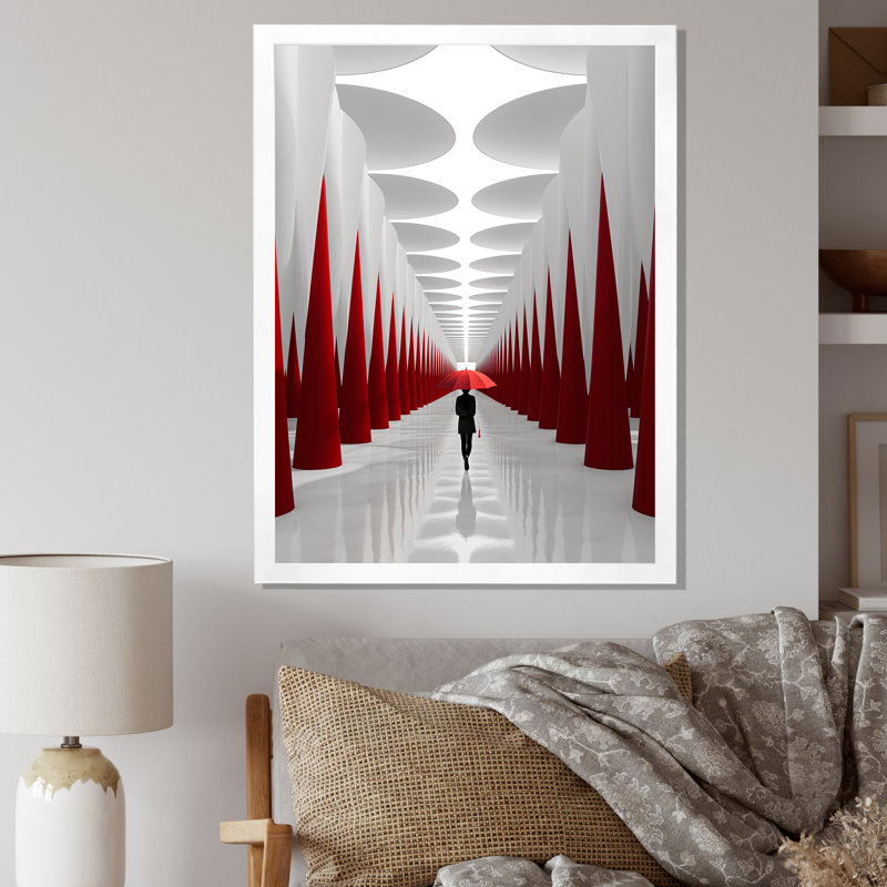Chemin rouge vers le rêve I - impression, H 44 po x l 34 po x P 1,5 po, Cadre simple blanc