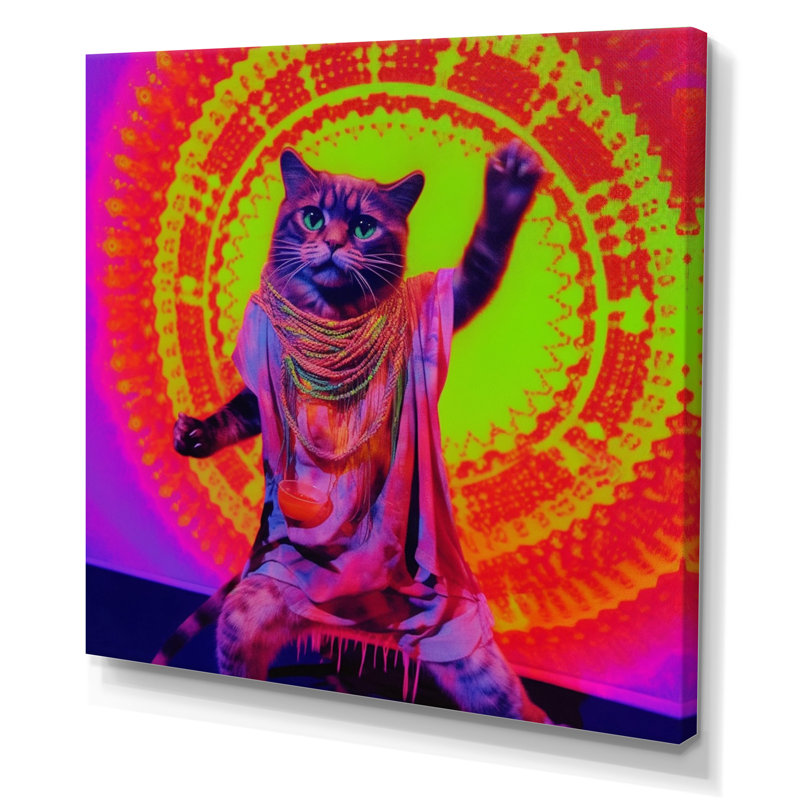 Chat Rave en néon rose - imprimé, H 30 po x l 30 po x P 1 po, Toile tendue