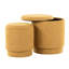 Tissu jaune au style contemporain, couvercles amovibles pour optimiser le rangement, assise confortable grâce au rembourrage en mousse, deux poufs, aucun assemblage requis, capacité de 113 kg, usage intérieur, 14,58